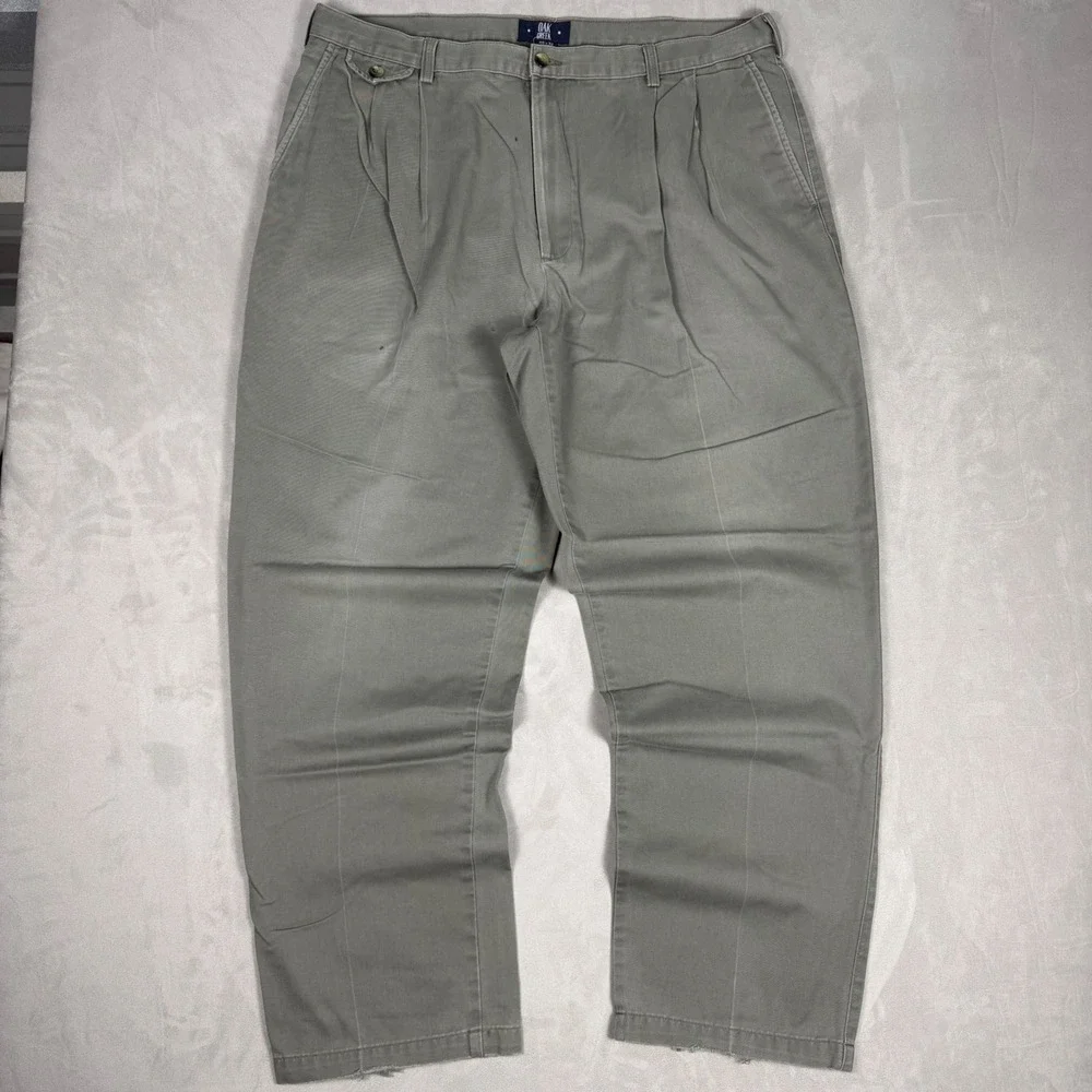 90s Mens Oak Creek Pleated Cotton Twill Relaxed Chino Pants Olive 40x32